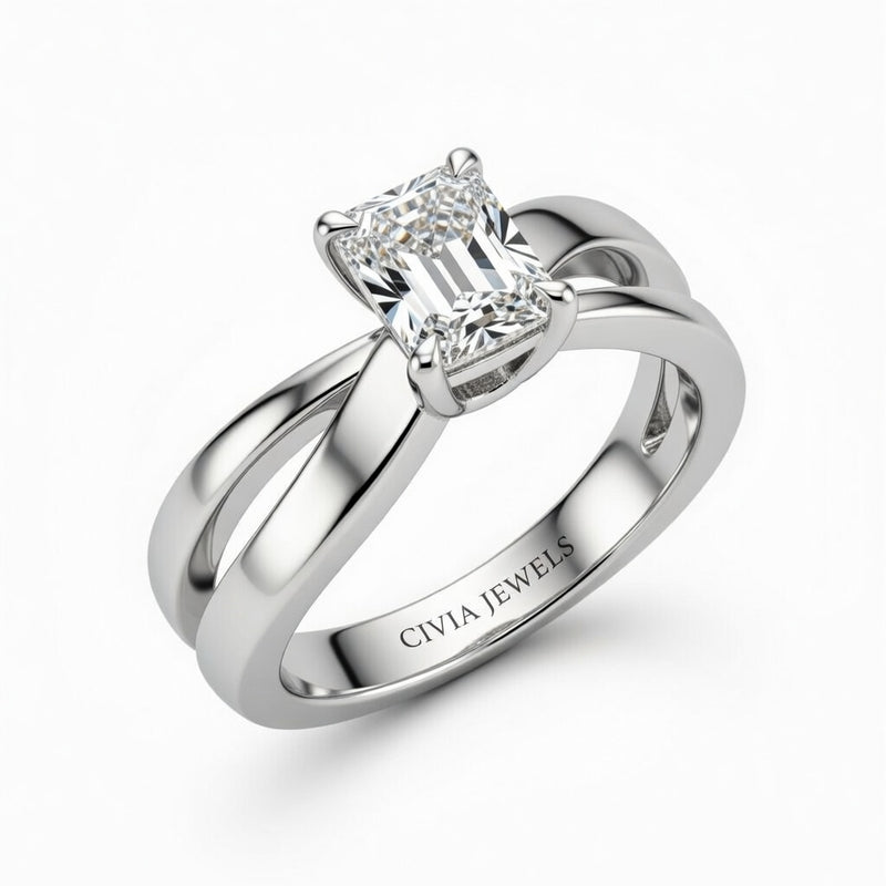 White Gold Radiant Cut Solitaire Engagement Ring With Sculpted Multirow Twist Shank