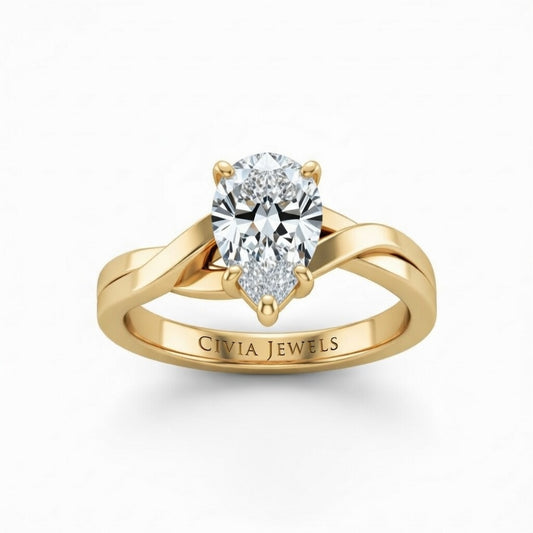 Yellow Gold Pear Brilliant Solitaire Engagement Ring With Elegant Split Twist Shank