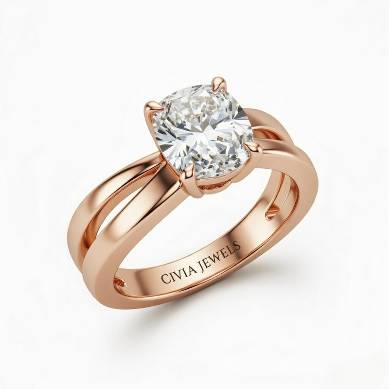Rose Gold Cushion Cut Solitaire Engagement Ring With Sculpted Multirow Twist Shank