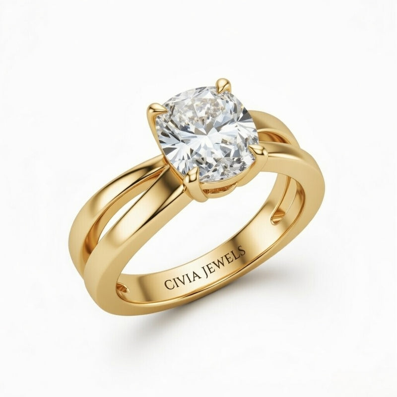 Yellow Gold Cushion Cut Solitaire Engagement Ring With Sculpted Multirow Twist Shank