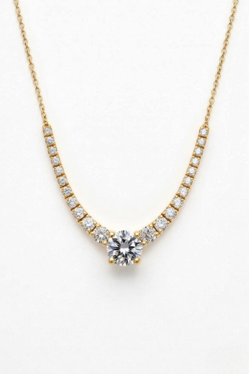 Yellow Gold Round Brilliant Signature Graduated Diamond Necklace With Solitaire Center And Four-Prong Setting