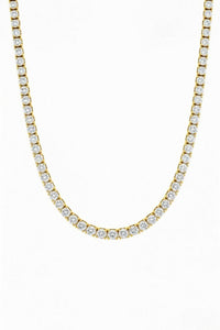 Yellow Gold Round Brilliant Signature Diamond Tennis Necklace With Four-Prong Setting