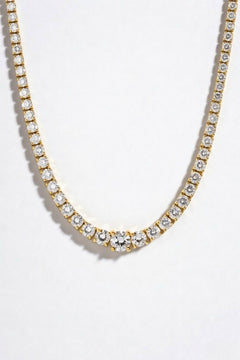 Yellow Gold Round Brilliant Elite Graduated Diamond Necklace With Solitaire Center And Four-Prong Setting