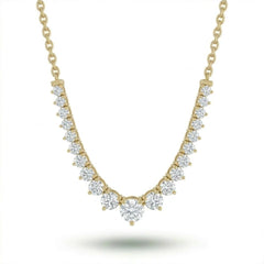 Yellow Gold Round Brilliant Royale Graduated Diamond Necklace With Solitaire Center And Prong Setting