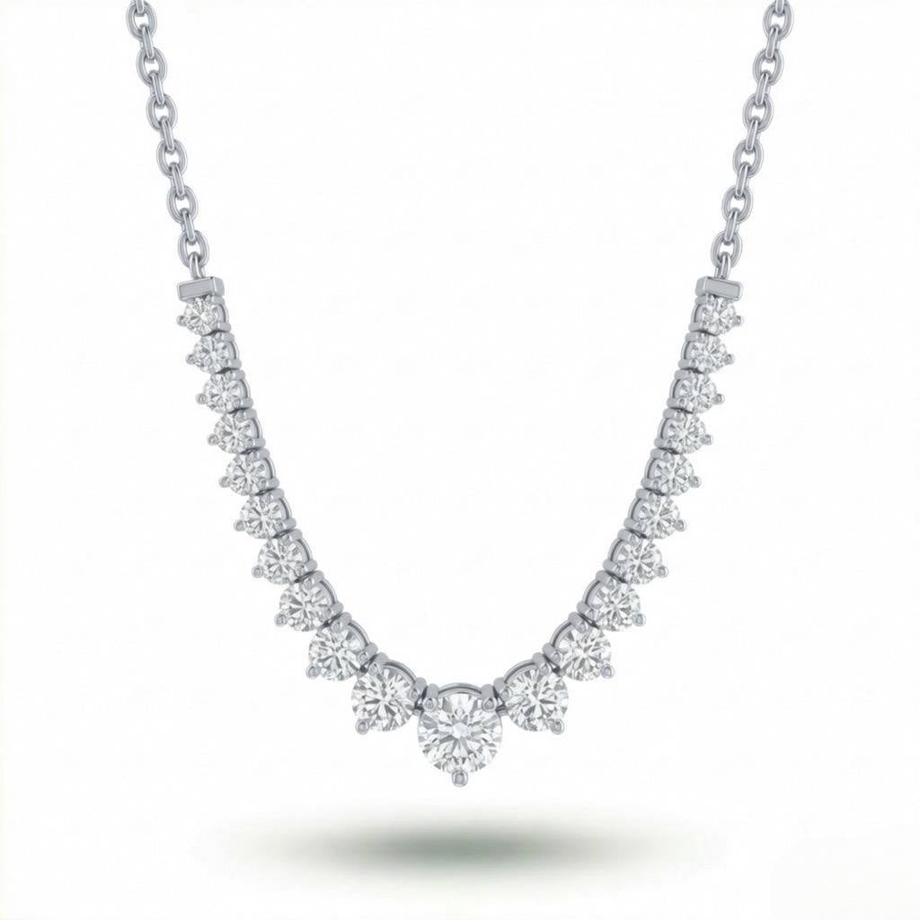White Gold Round Brilliant Royale Graduated Diamond Necklace With Solitaire Center And Prong Setting