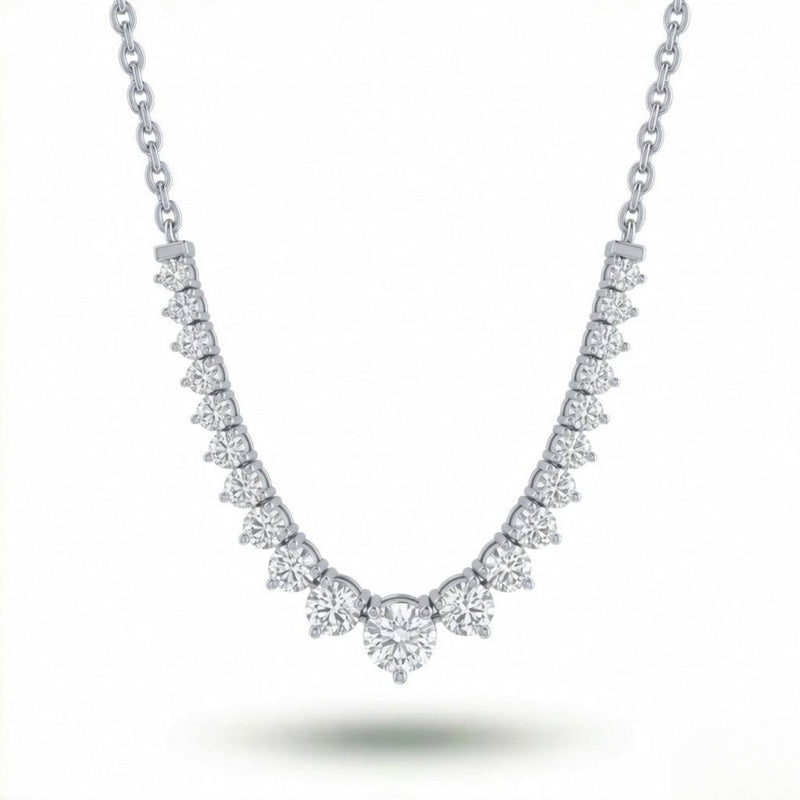White Gold Round Brilliant Royale Graduated Diamond Necklace With Solitaire Center And Prong Setting