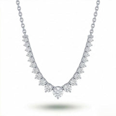 White Gold Round Brilliant Royale Graduated Diamond Necklace With Solitaire Center And Prong Setting