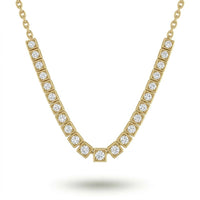 Yellow Gold Round Brilliant Iconic Diamond Tennis Necklace With Square Bezel Setting