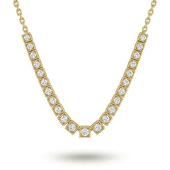 Yellow Gold Round Brilliant Iconic Diamond Tennis Necklace With Square Bezel Setting