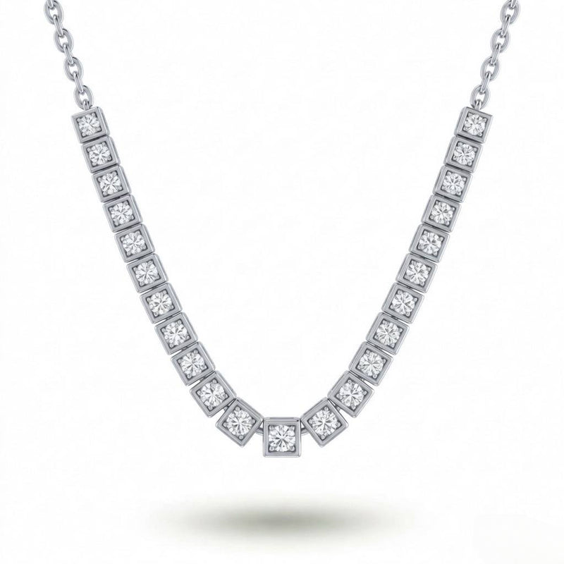 White Gold Round Brilliant Iconic Diamond Tennis Necklace With Square Bezel Setting