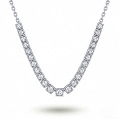 White Gold Round Brilliant Iconic Diamond Tennis Necklace With Square Bezel Setting