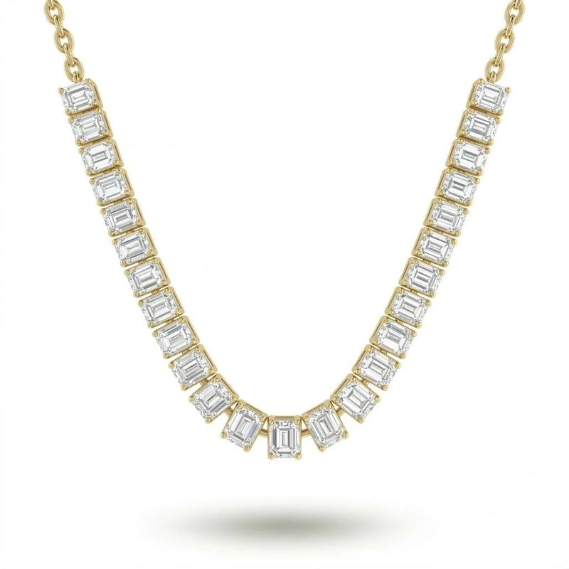 Yellow Gold Emerald Cut Prestige Diamond Tennis Necklace With Rectangular Bezel Setting