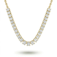 Yellow Gold Emerald Cut Prestige Diamond Tennis Necklace With Rectangular Bezel Setting