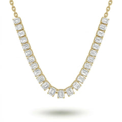 Yellow Gold Emerald Cut Prestige Diamond Tennis Necklace With Rectangular Bezel Setting