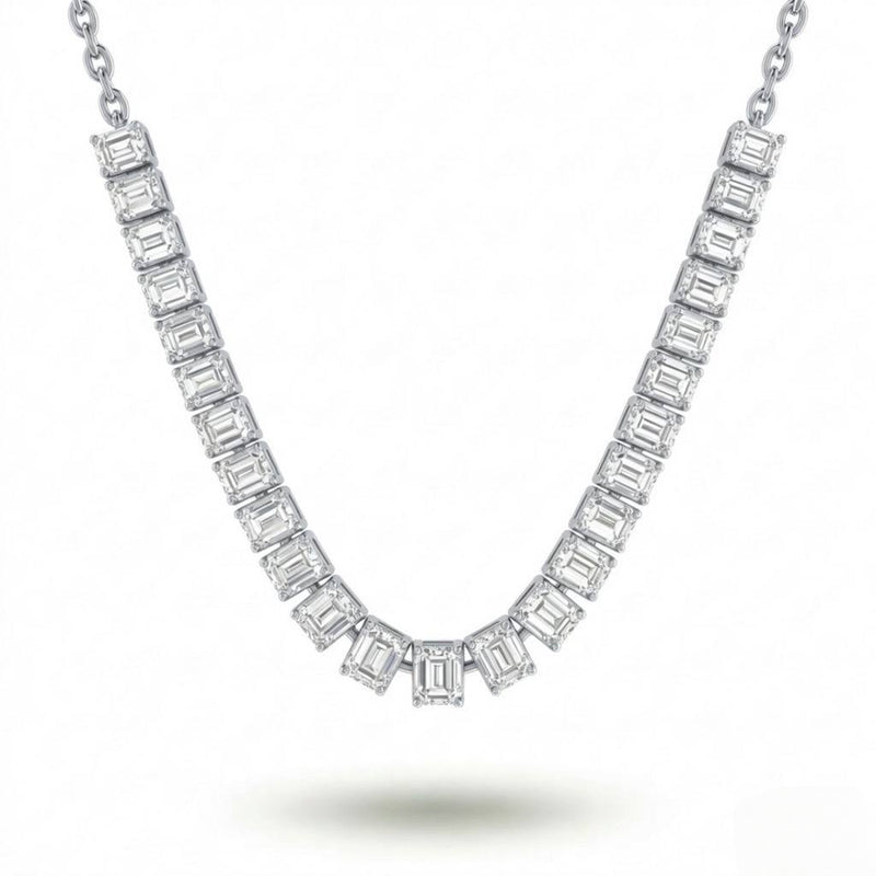 White Gold Emerald Cut Prestige Diamond Tennis Necklace With Rectangular Bezel Setting