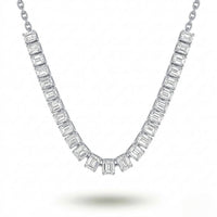 White Gold Emerald Cut Prestige Diamond Tennis Necklace With Rectangular Bezel Setting