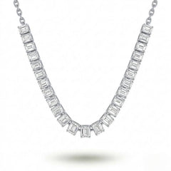 White Gold Emerald Cut Prestige Diamond Tennis Necklace With Rectangular Bezel Setting