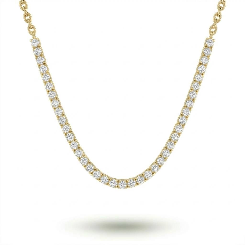 Yellow Gold Round Brilliant Essence Diamond Tennis Necklace With Prong Setting