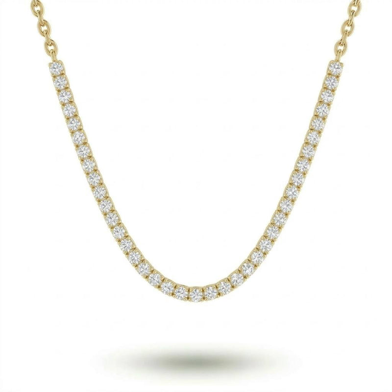 Yellow Gold Round Brilliant Essence Diamond Tennis Necklace With Prong Setting