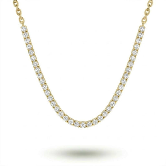 Yellow Gold Round Brilliant Essence Diamond Tennis Necklace With Prong Setting