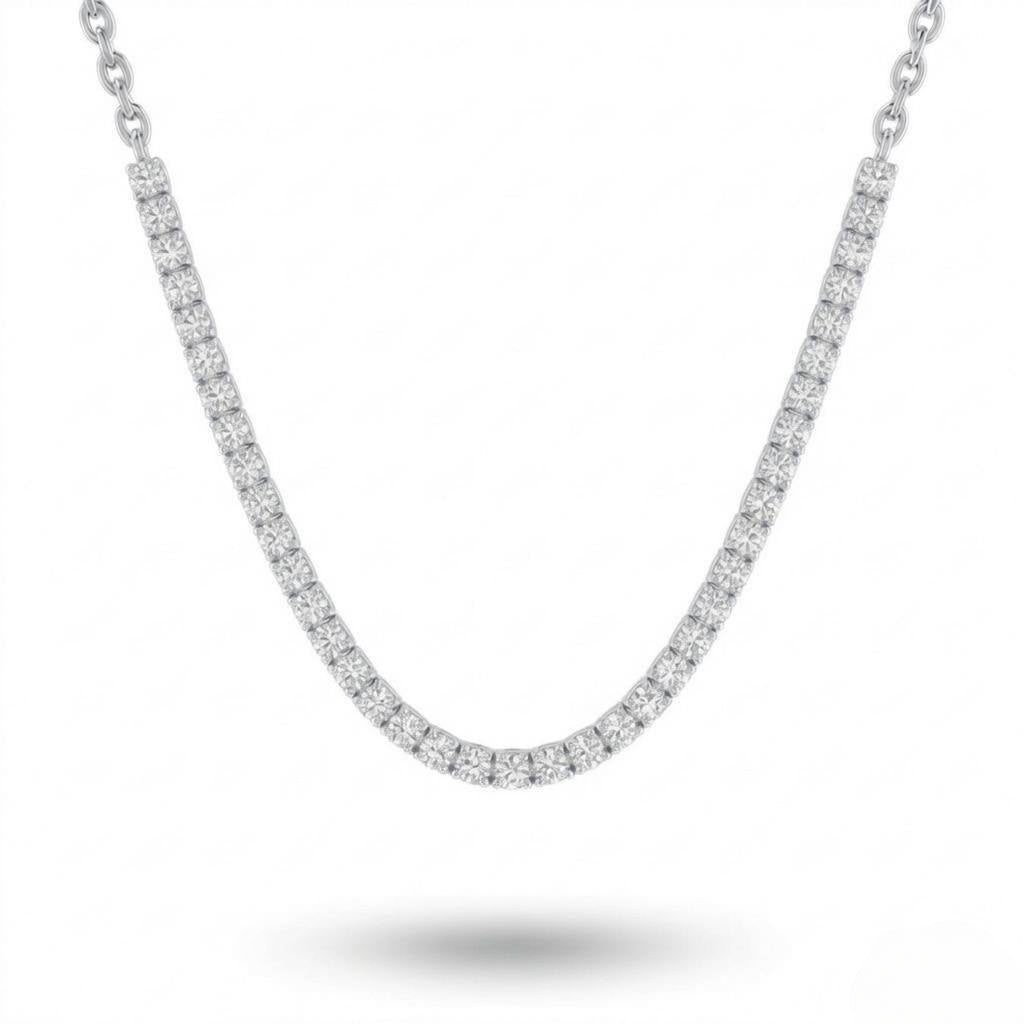 White Gold Round Brilliant Essence Diamond Tennis Necklace With Prong Setting