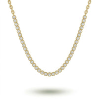 Yellow Gold Round Brilliant Timeless Diamond Tennis Necklace With Cushion Bezel Setting