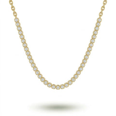 Yellow Gold Round Brilliant Timeless Diamond Tennis Necklace With Cushion Bezel Setting