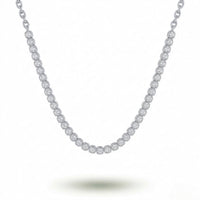 White Gold Round Brilliant Timeless Diamond Tennis Necklace With Cushion Bezel Setting