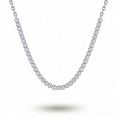 White Gold Round Brilliant Timeless Diamond Tennis Necklace With Cushion Bezel Setting