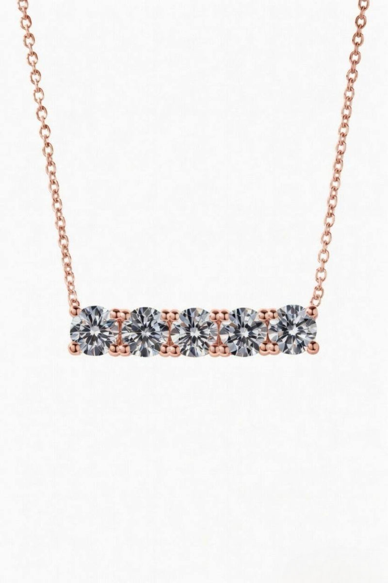 Rose Gold Round Brilliant Luxe Diamond Bar Necklace With Shared Prong Setting