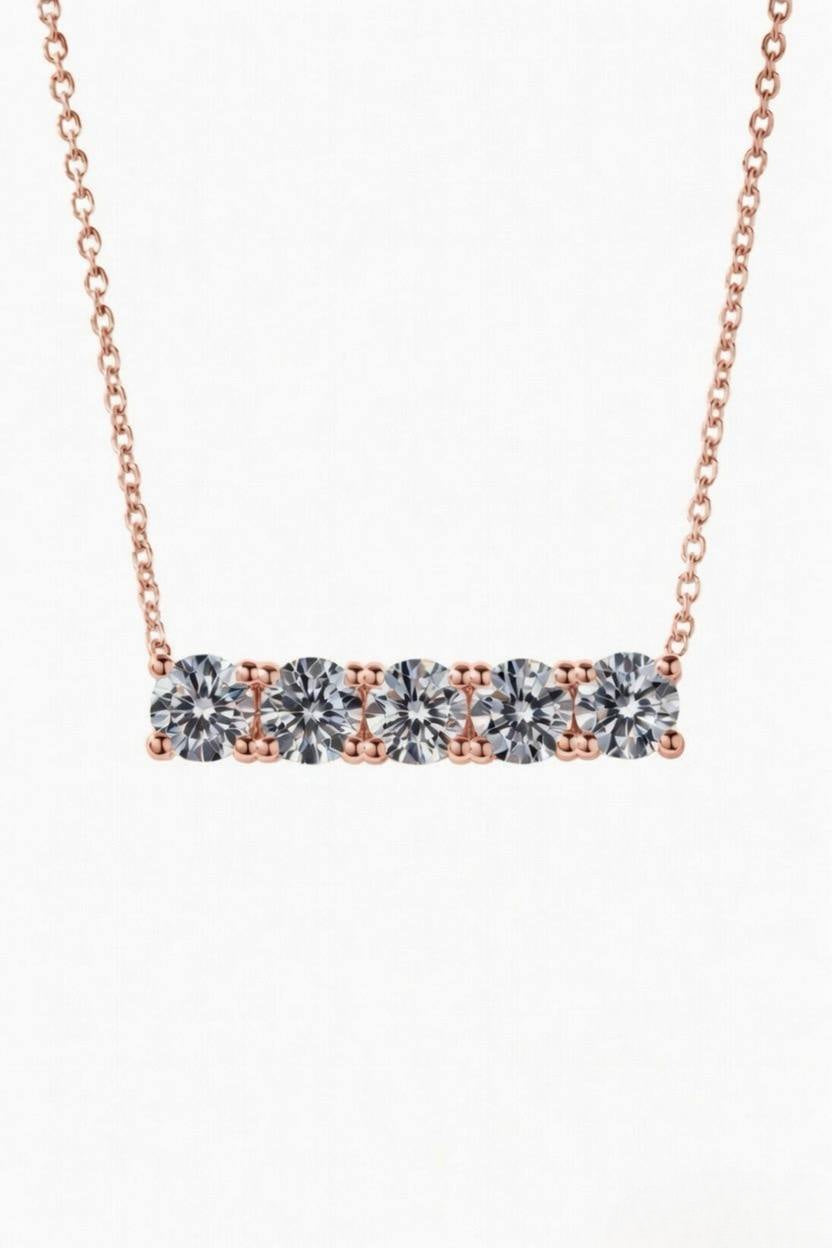 Rose Gold Round Brilliant Luxe Diamond Bar Necklace With Shared Prong Setting