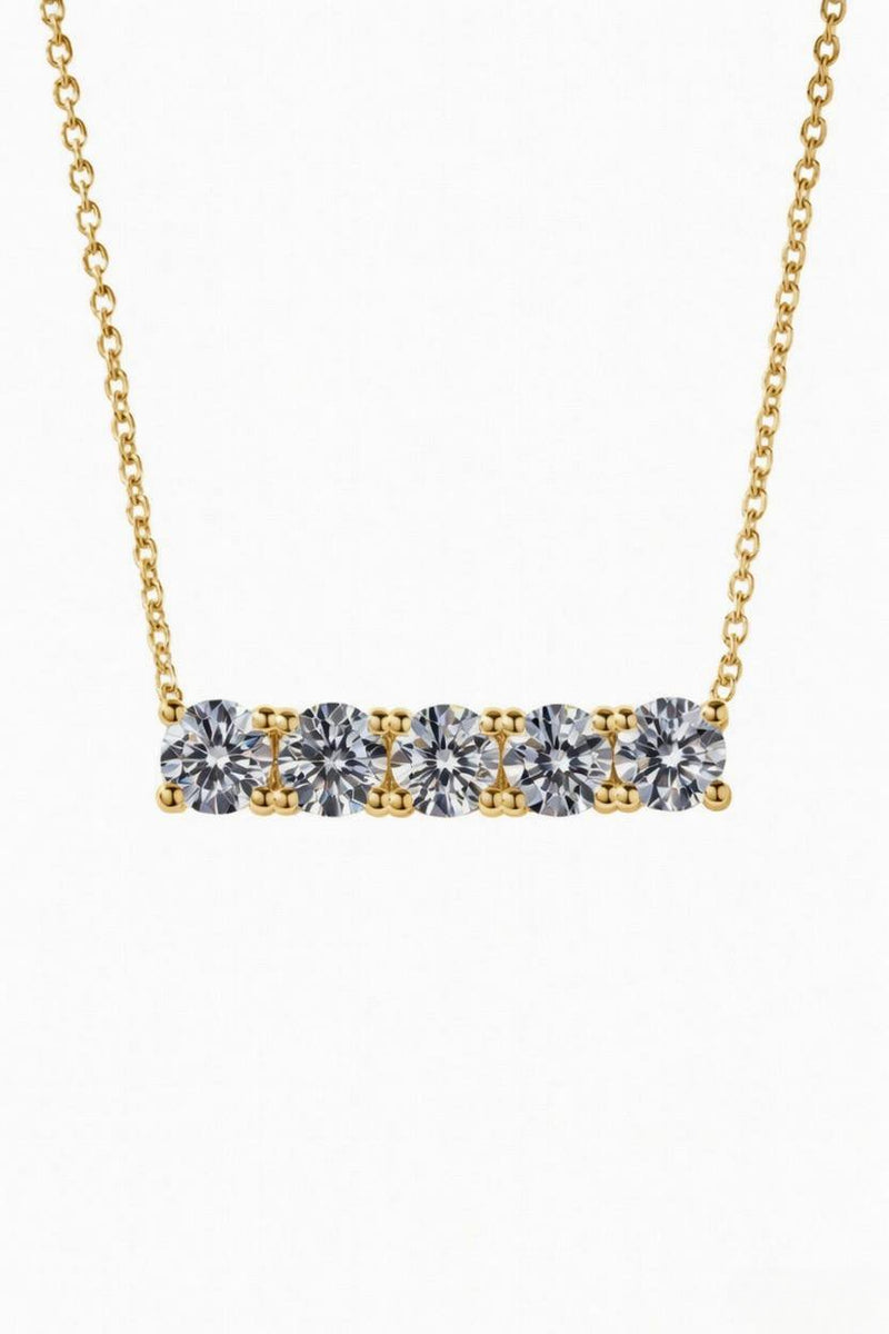 Yellow Gold Round Brilliant Luxe Diamond Bar Necklace With Shared Prong Setting