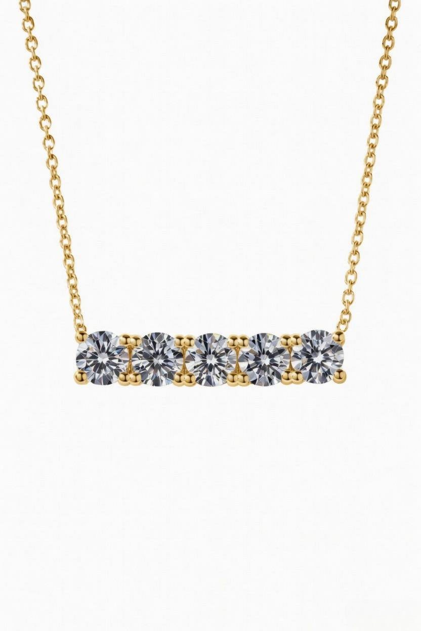 Yellow Gold Round Brilliant Luxe Diamond Bar Necklace With Shared Prong Setting