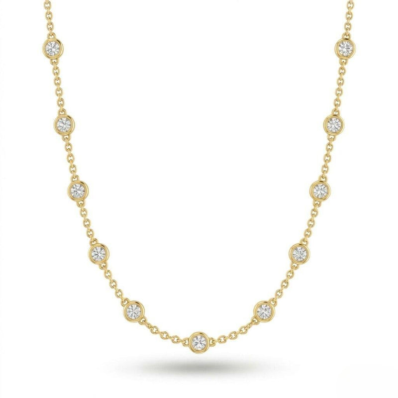 Yellow Gold Round Brilliant Aura Diamond Station Necklace With Bezel Setting