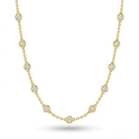 Yellow Gold Round Brilliant Aura Diamond Station Necklace With Bezel Setting