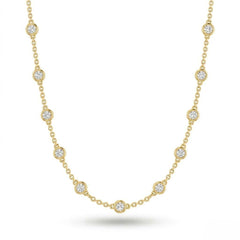 Yellow Gold Round Brilliant Aura Diamond Station Necklace With Bezel Setting