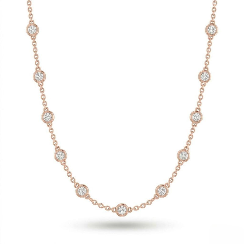 Rose Gold Round Brilliant Aura Diamond Station Necklace With Bezel Setting
