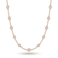 Rose Gold Round Brilliant Aura Diamond Station Necklace With Bezel Setting