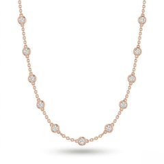 Rose Gold Round Brilliant Aura Diamond Station Necklace With Bezel Setting