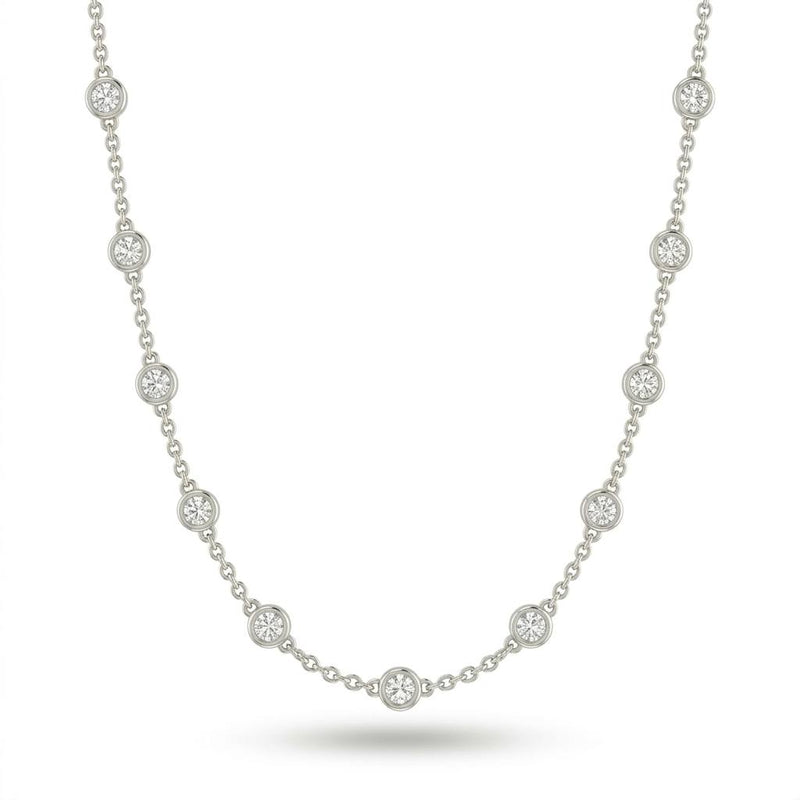 White Gold Round Brilliant Aura Diamond Station Necklace With Bezel Setting