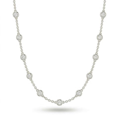 Silver Round Brilliant Aura Diamond Station Necklace With Bezel Setting
