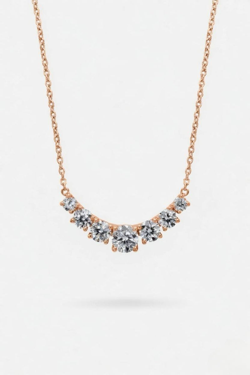 Rose Gold Round Brilliant Radiant Graduated Diamond Bar Necklace With Prong Setting