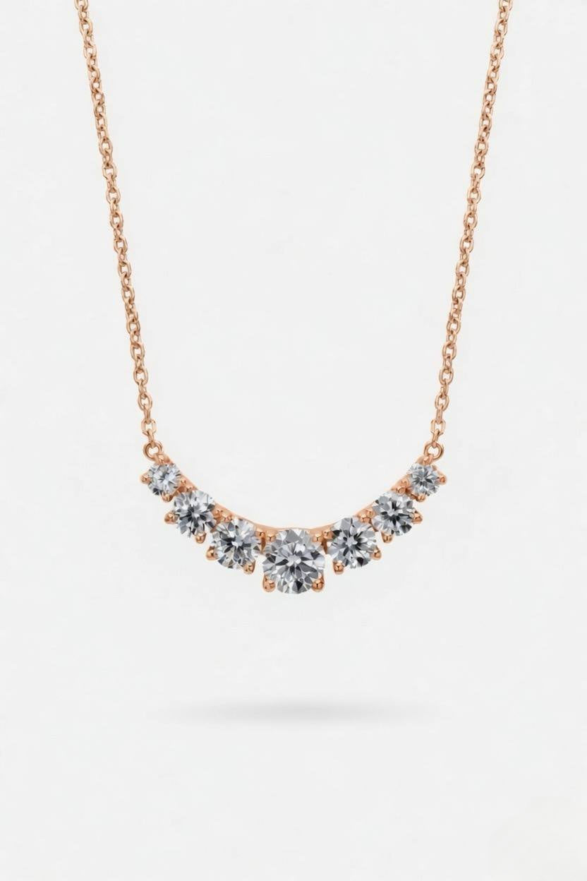 Rose Gold Round Brilliant Radiant Graduated Diamond Bar Necklace With Prong Setting
