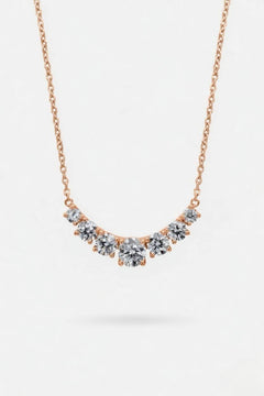 Rose Gold Round Brilliant Radiant Graduated Diamond Bar Necklace With Prong Setting
