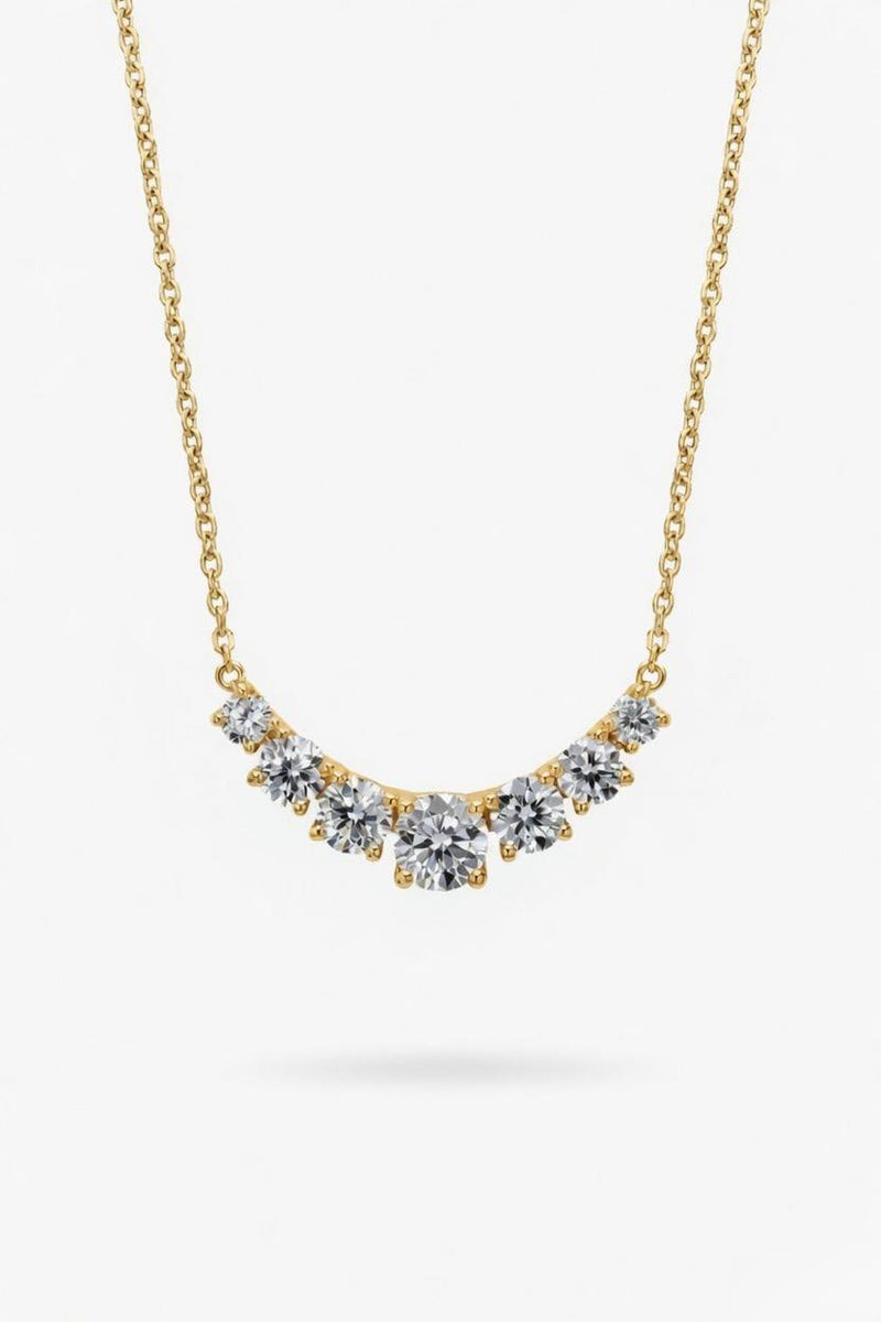 Yellow Gold Round Brilliant Radiant Graduated Diamond Bar Necklace With Prong Setting