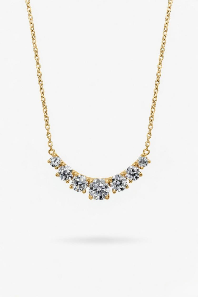 Yellow Gold Round Brilliant Radiant Graduated Diamond Bar Necklace With Prong Setting