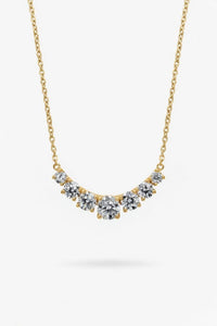 Yellow Gold Round Brilliant Radiant Graduated Diamond Bar Necklace With Prong Setting