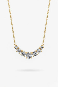 Yellow Gold Round Brilliant Radiant Graduated Diamond Bar Necklace With Prong Setting