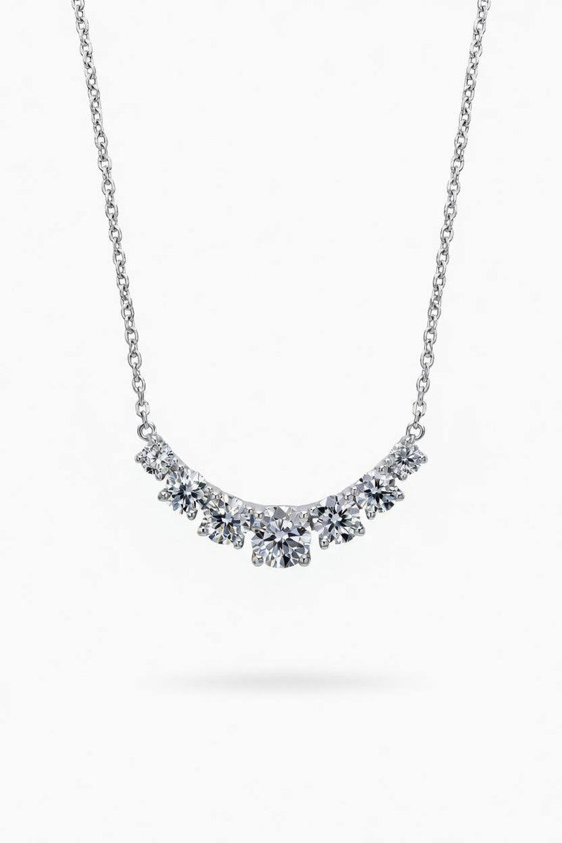 White Gold Round Brilliant Radiant Graduated Diamond Bar Necklace With Prong Setting