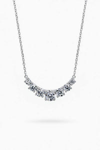 White Gold Round Brilliant Radiant Graduated Diamond Bar Necklace With Prong Setting